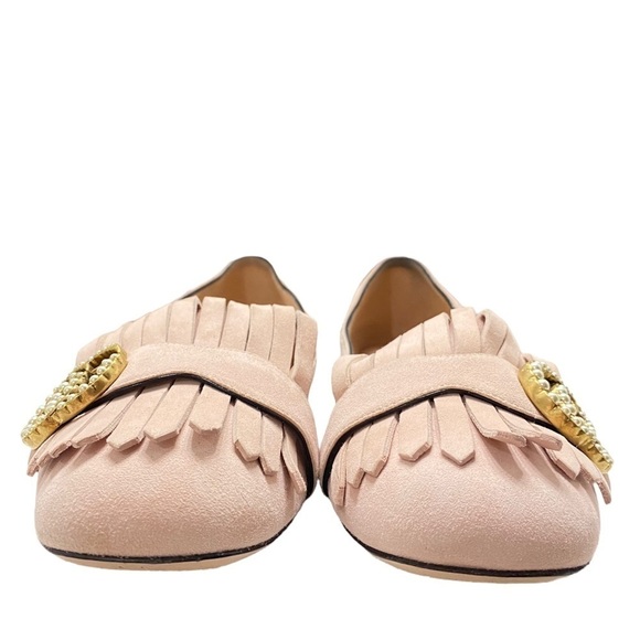 Gucci Pearl GG Kiltie Marmont Fridge Suede Loafers Flats - Picture 4 of 8